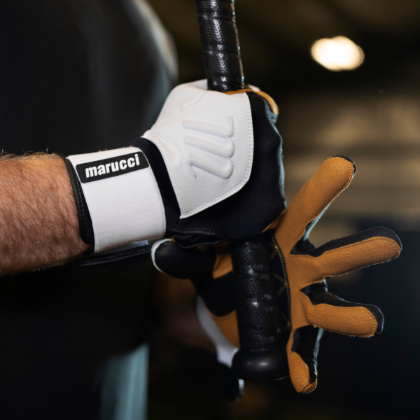 Marucci Blacksmith Batting Gloves Holding Bat